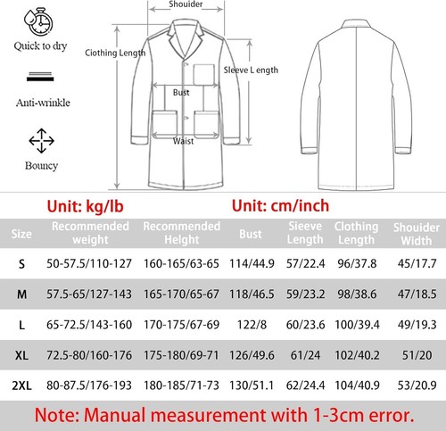 Laborkittel Weiß Kittel Arztkittel Unisex Chemie Schutzkleidung Herren Damen ... - Bild 4 von 9