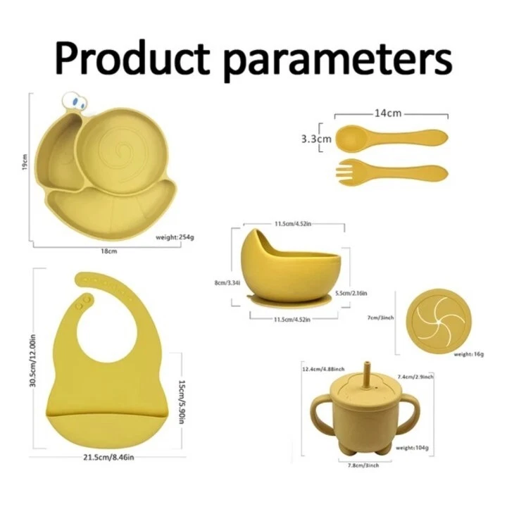 Baby Geschirrset Silikon Teller & Schüssel, Lätzchen, Löffel, Becher 8tlg.  - Bild 3 von 4