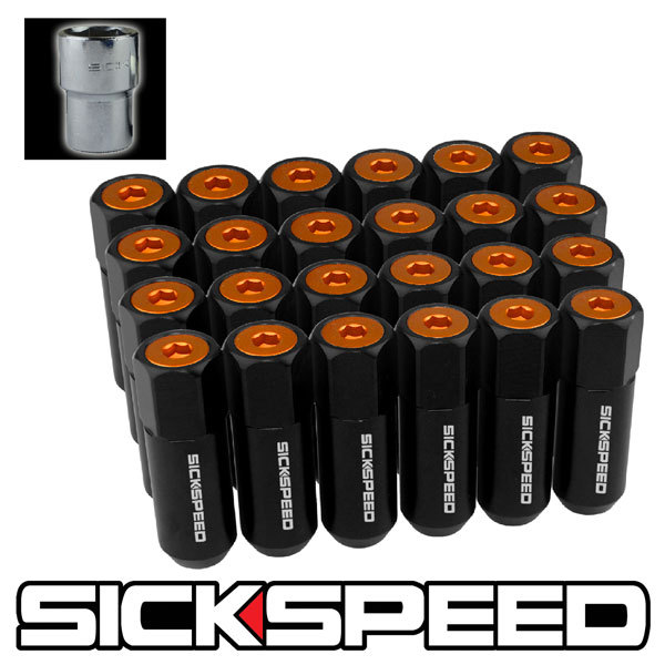 SICKSPEED 24 PC BLACK/ORANGE CAPS ALUMINUM 60MM LOCKING LUG NUTS 12X1.5