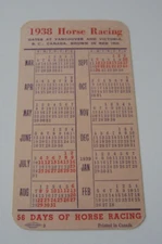 Old 1938 - Vancouver / Victoria B.C. - Thoroughbred HORSE RACING Pocket Calendar