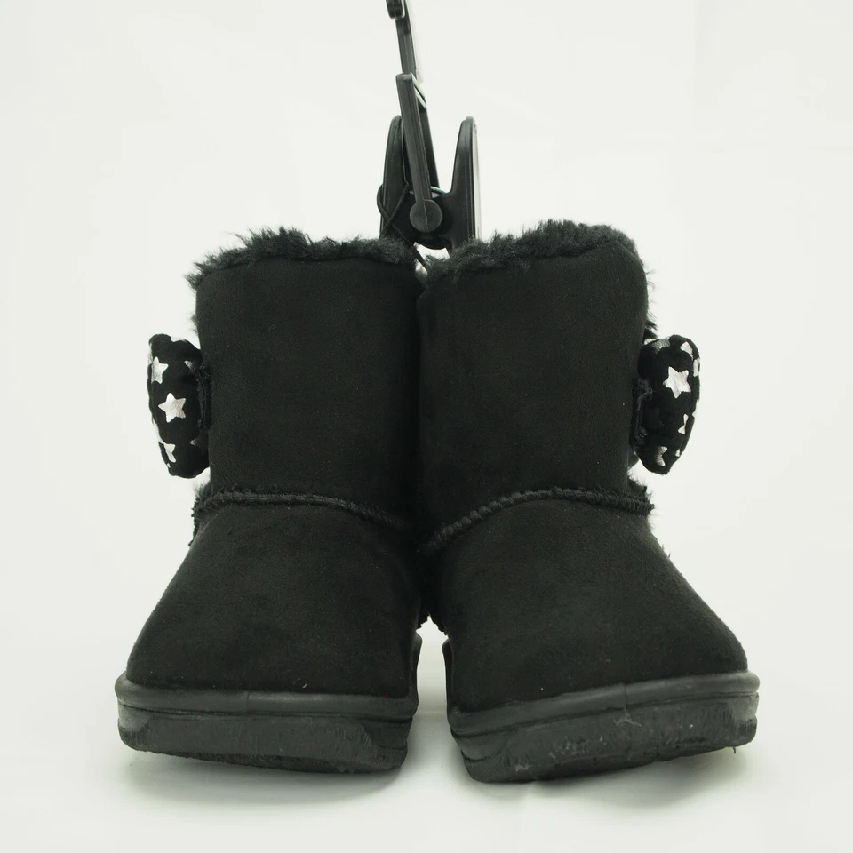 Infantes Niñas Negro Estrella Arco Piel de Oveja Botas Bebé Zapatos Talla 2 Forrados Piel Imitación Gamuza Foto 4 de 4