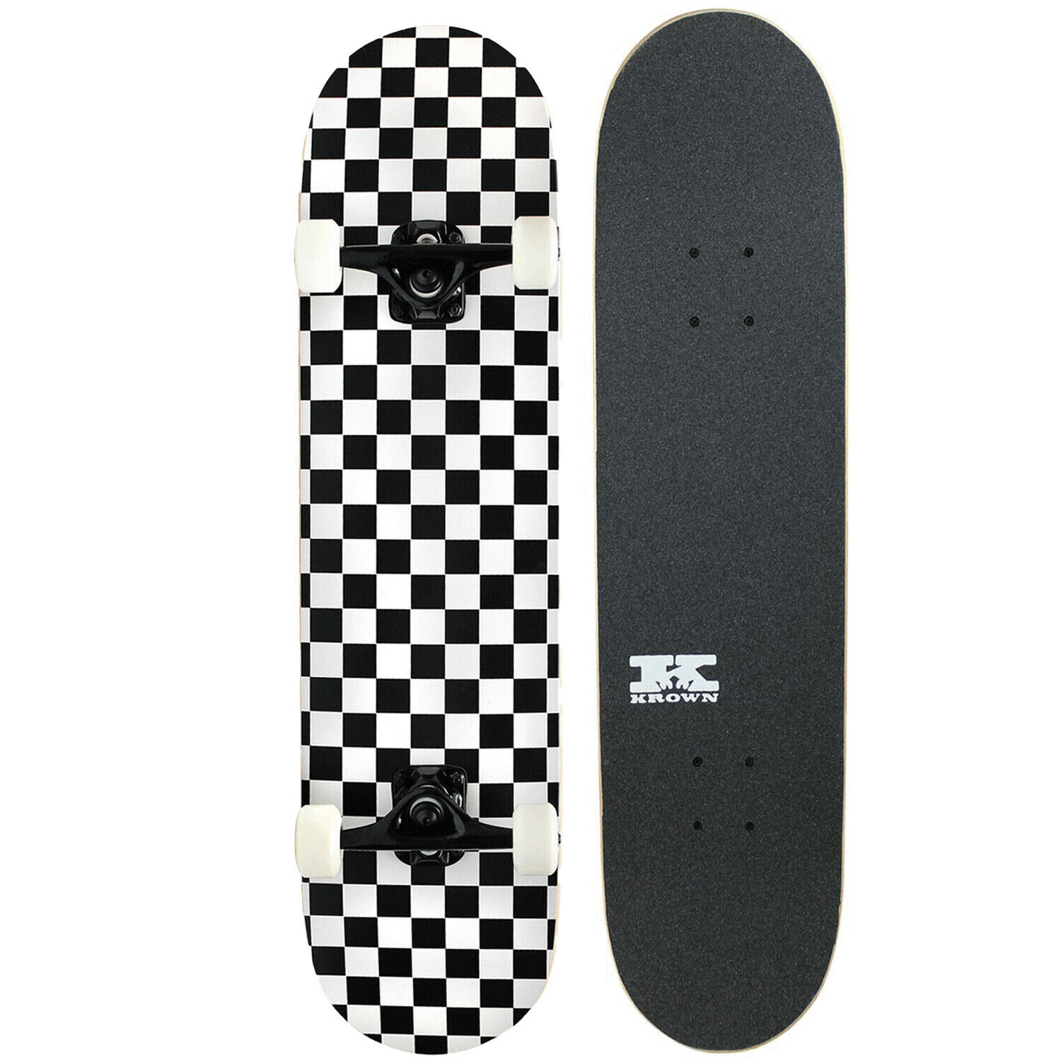 Krown KPC310BLKWHT ABEC 5 Checker Skateboard Pro Complete - Black/Green