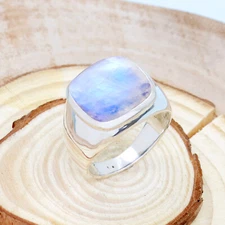 Rainbow Moonstone Cushion Cut 925 Sterling Silver Handmade Men's Ring Jewelry