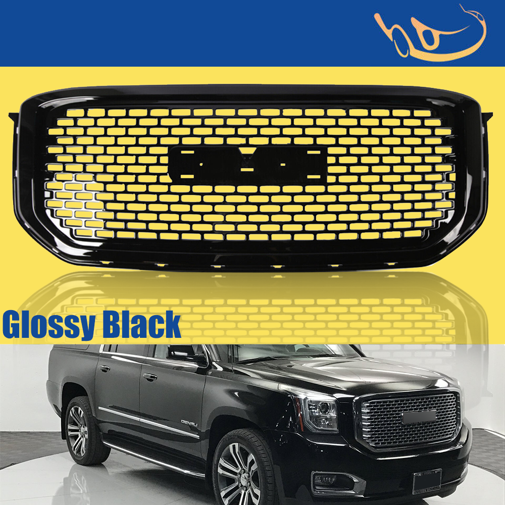 Front Bumper Grille Glossy Black Denali Style For 20152020 GMC Yukon