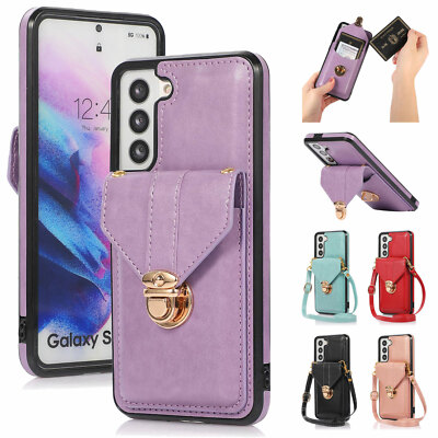 For Samsung Galaxy Note20 S21 S23 S24 Leather Card Wallet Stand Phone Case+Strap