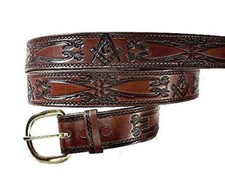 MASON FREEMASON MASONIC LEATHER HANDMADE BELT w BUCKLE