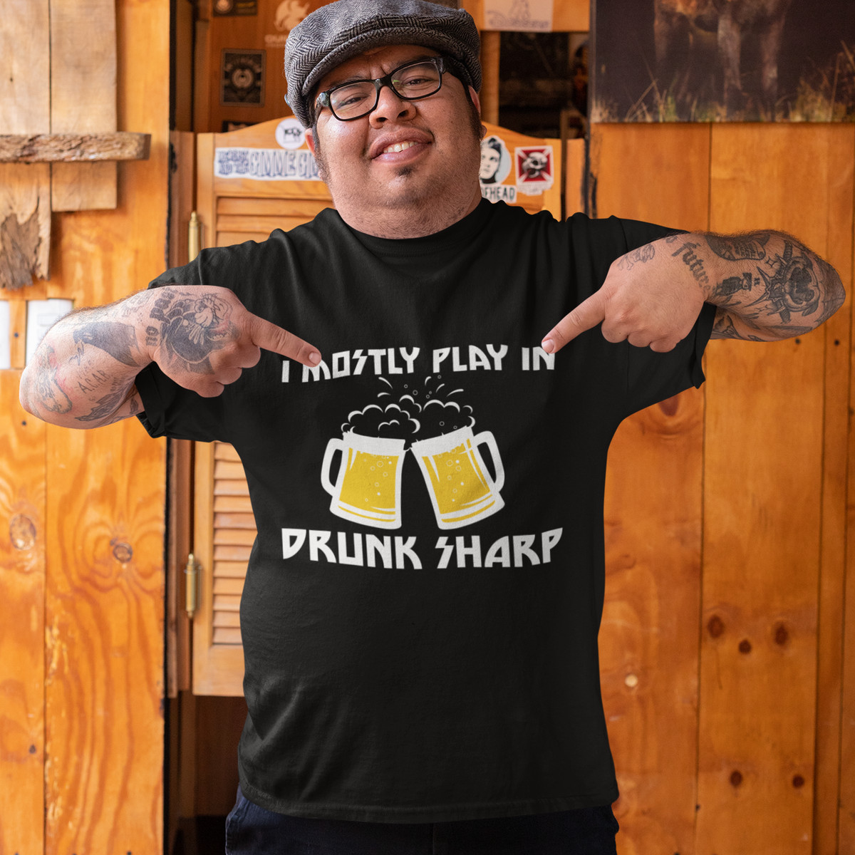 I Mostly Play Drunk Sharp T-Shirt Guitarist Bassist Musician Gift