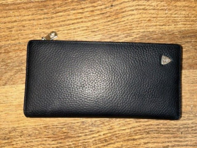 William Polo Snap & Zipper Close Black Leather Wallet w/ Brown Interior (51)