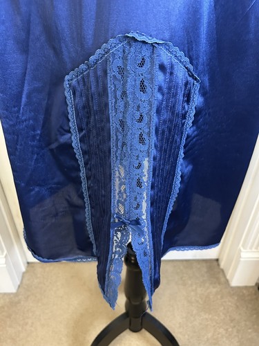 Texsheen Azul Oscuro Festoneado Encaje Borde Medio Deslizamiento Talla Mediana/Camisola Mediana De Colección - Imagen 4 de 16