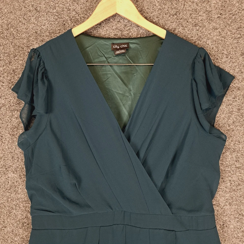 City Chic Womens Midi Dress Plus Size L Large Blue Green Elastic Waist - image 3 of 4