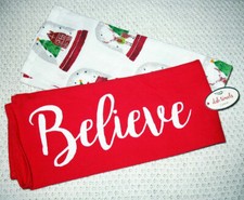 2 New CHRISTMAS Hand DISH Tea Towels TOWEL Set BELIEVE Snow Globes Kitchen