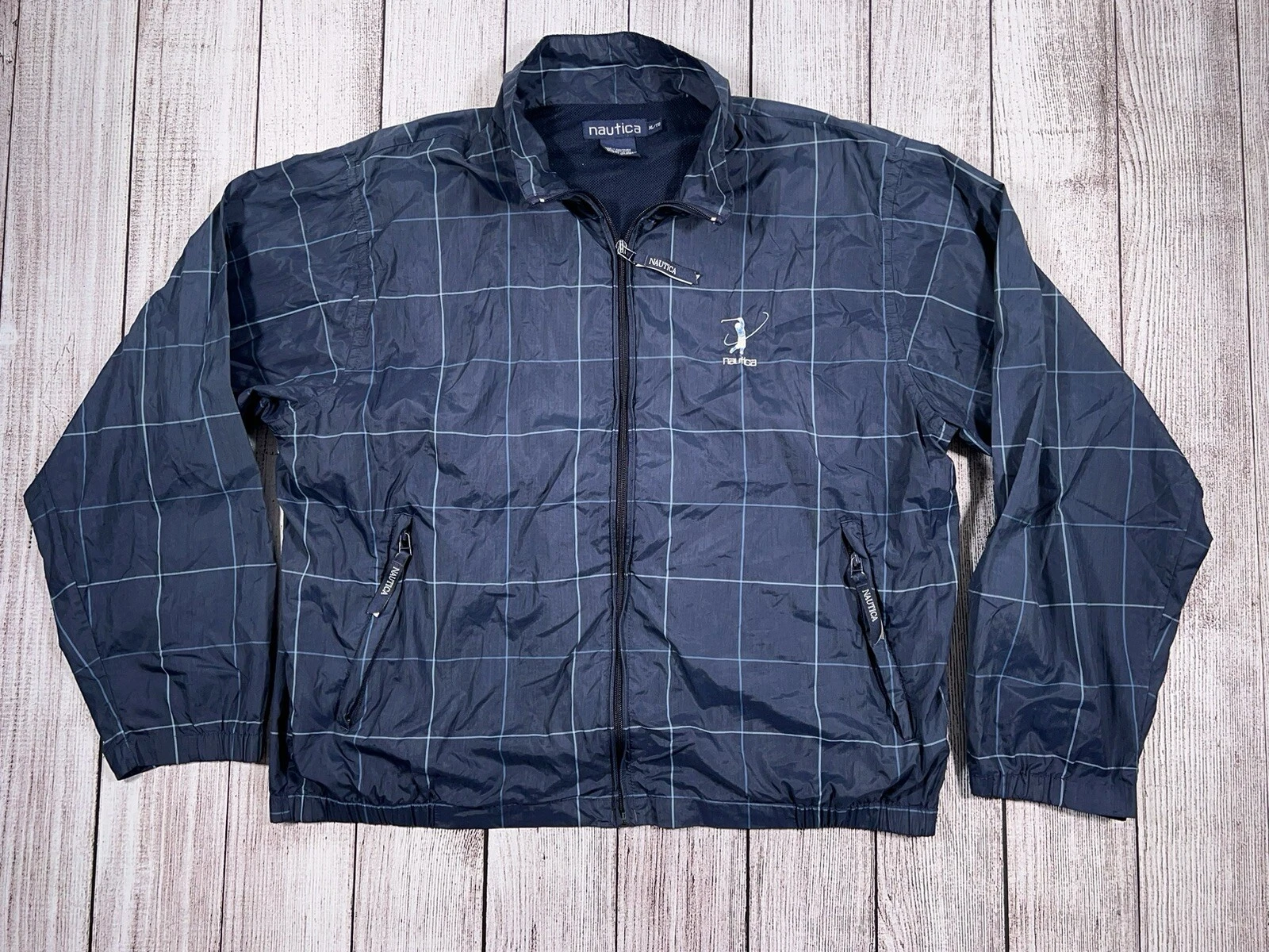 VTG NAUTICA Golf Windbreaker Jacket Full Zip Mens Size XL TG Blue