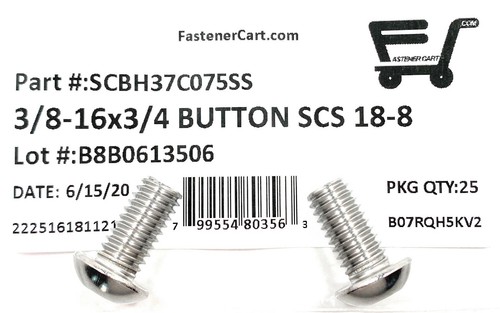 (25) 3/8-16x3/4" Button Head Socket Cap Screw Stainless Steel Allen (25 PCS) - Picture 2 of 4