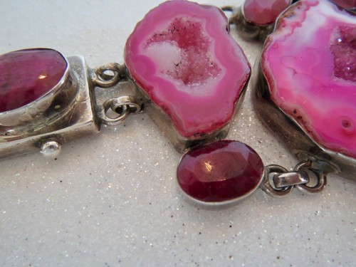 Splendido! BRACCIALE GEODE dichiarazione grande rubino corindone tinto in ARGENTO STERLING - Foto 11 di 18