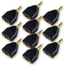 10X 2-way Headphone Splitter Adapter 1/8" 3.5mm Stereo Jack Female Male GP LOT