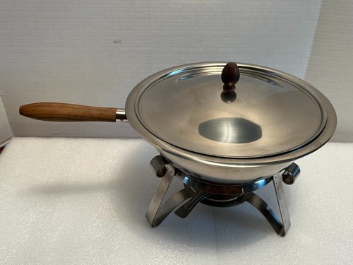 Vintage Chafing Dish Fondue Pot Orenson Ernest Sohn Stainless Atomic Mid Century - Picture 2 of 13