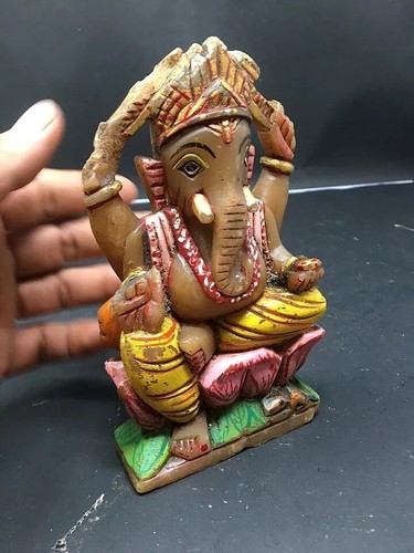 Vintage Hand Carved Beautiful Marble Stone Hindu Lord Ganesha Figure Statue Idol - Picture 6 of 9