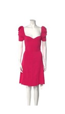 NWT Carolina Herrera Raspberry Shirred Puff Sleeve Dress, Sz XS