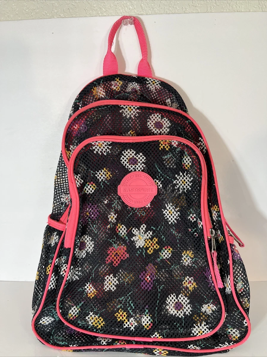 Eastport Mesh Backpack Black Neon Pink Floral See Through Cute
