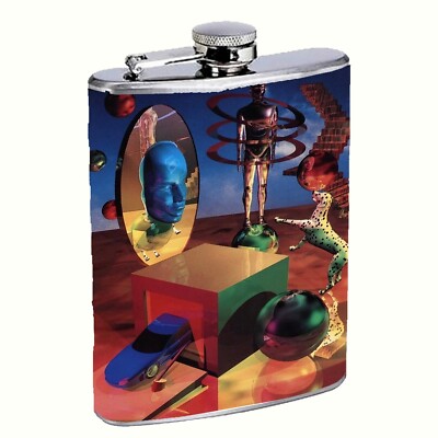 Flask 8oz Stainless Steel Classic New Millennium Mixed Media Art Illustration