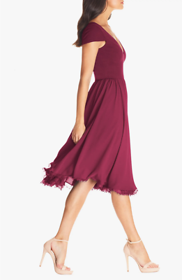 Dress the Population Corey Chiffon Fit Flare Cocktail Dress Dark Magenta Sz  XXL | eBay
