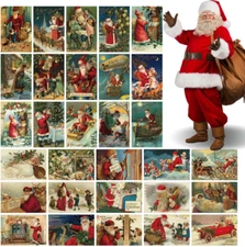 30pcs Vintage Christmas Postcards with 2 Polka Dot Stickers Santa and Christmas 