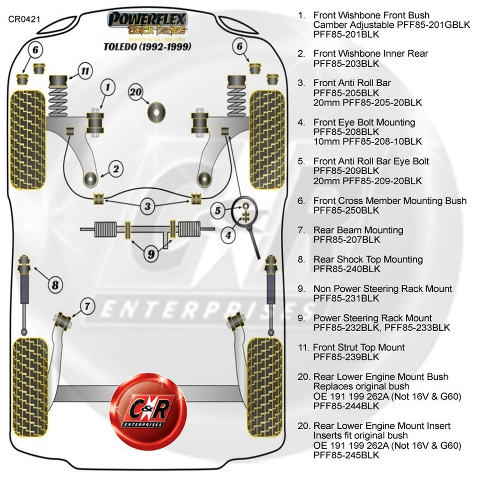 Powerflex Black Ant. Cross Member Supporto Spazzole Per Seat Toledo 92-99 - Immagine 2 di 4