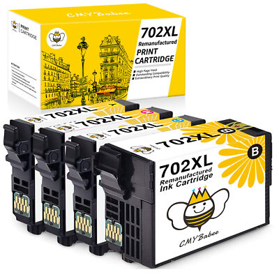 4PK 702XL T702XL Ink Cartridges for Epson 702 Workforce Pro WF3720 WF3730 WF3733