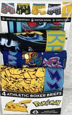Pokemon Boy's Athletic Boxer Briefs SZ Large 10-12 4-Pk Pikachu Underwear