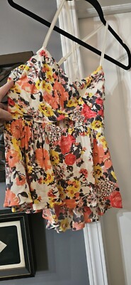 FREE PEOPLE Some Like It Hot NWT Floral Tank Top Shirt Smocked Boho Festival XS