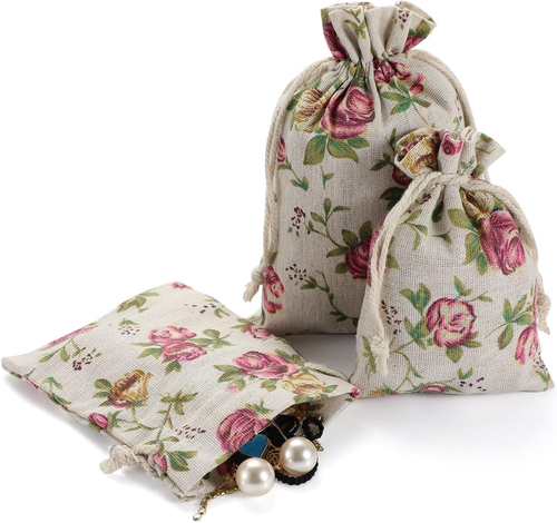 Burlap Bags with Drawstring, Rose Burlap (5 by 7 Inch) Gift Bags,Party Favor Bag - Picture 2 of 4