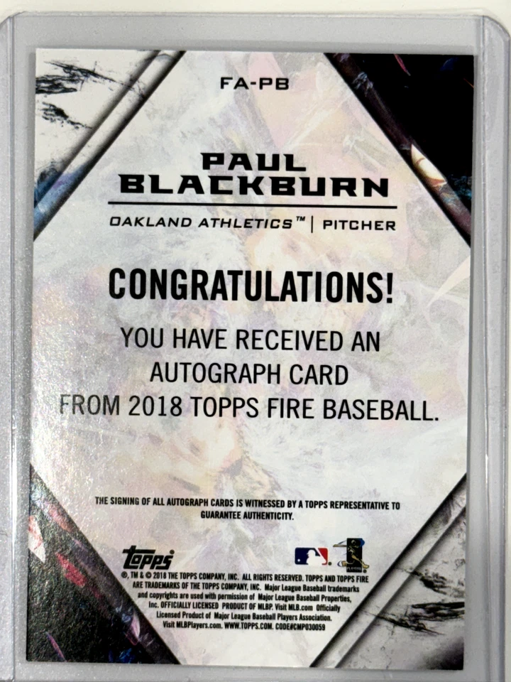 2018 Topps Fire Fire Auto Paul Blackburn #FA-PB Rookie Auto RC - Image 2 of 2