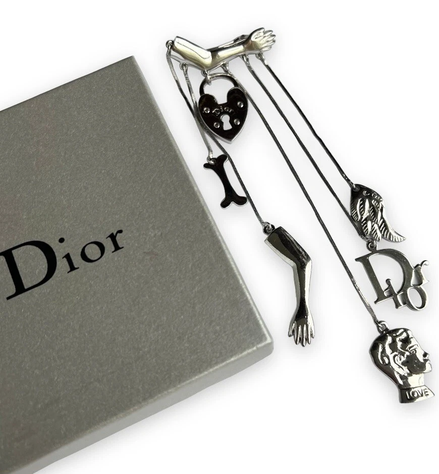 Bijou pince à cheveux vintage Dior Galliano charme numérique coeur argent abstrait