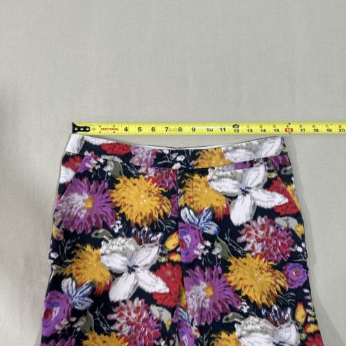 ELEVENSES Anthropologie Pantalone Floreale Tasche Cropped Nero Viola Giallo Taglia 6 - Foto 3 di 11