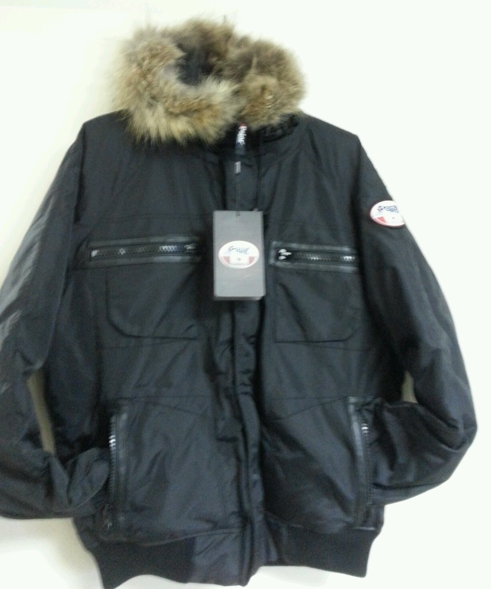 Pajar Aleno Men's Black Down Hooded Fur trim Short Bomber Jacket