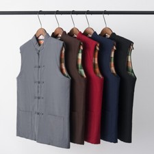 Uomo Invernale Foderato Gilet Cinese Ttang Top Tuta Caldo senza Maniche Giacca