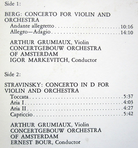 GRUMIAUX BERG STRAVINSKY Violin Concertos Philips 802 785 LY LP Holland 1967 NM- - Picture 3 of 6