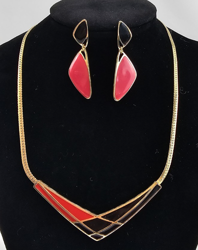 Vintage Avon Jewelry Set "Color Splash" Necklace & "Color Counterpoint" Earrings - Picture 1 of 24