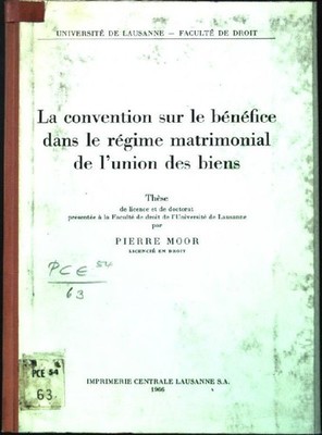 La convention sur le benefice dans le regime matrimonial de l´union des biens. U