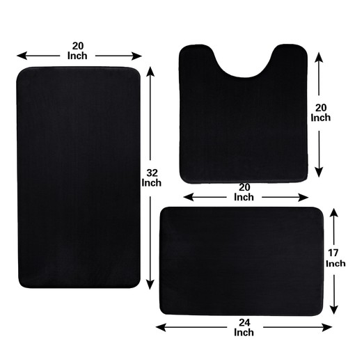 Memory Foam Bath Mat Set, 4 Piece with Toilet Lid Cover and Rug, Black - Bild 3 von 5