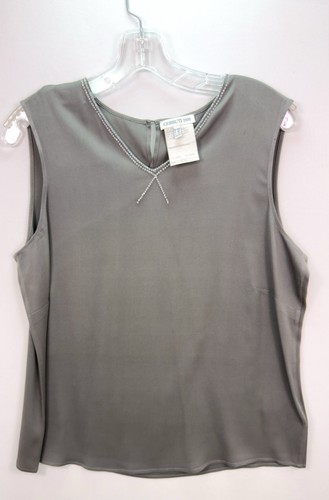 Cerruti 1881, VTG Cerruti 1881 91% Silk Sleeveless Blouse Gray Neck Embellishments Sz 14