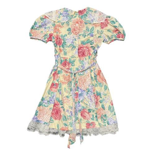 Vintage Floral Dress Girl's Medium Puff Sleeve Lace Prairie Cottagecore 80s - Picture 7 of 8