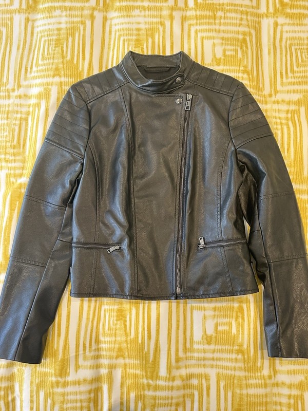Banana Republic Women's Jacket Black Medium Full Zip Faux Leather Long Sleeve