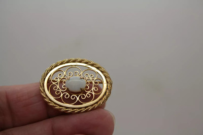 Vintage Signed A&Z 1/20 12k Gold Filled OVAL OPAL FILIGREE pin #