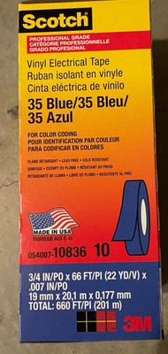 3M  Scotch 35 Vinyl Electrical Tape, BLUE , 3/4''x 66' - 10 Pack - Fast Ship