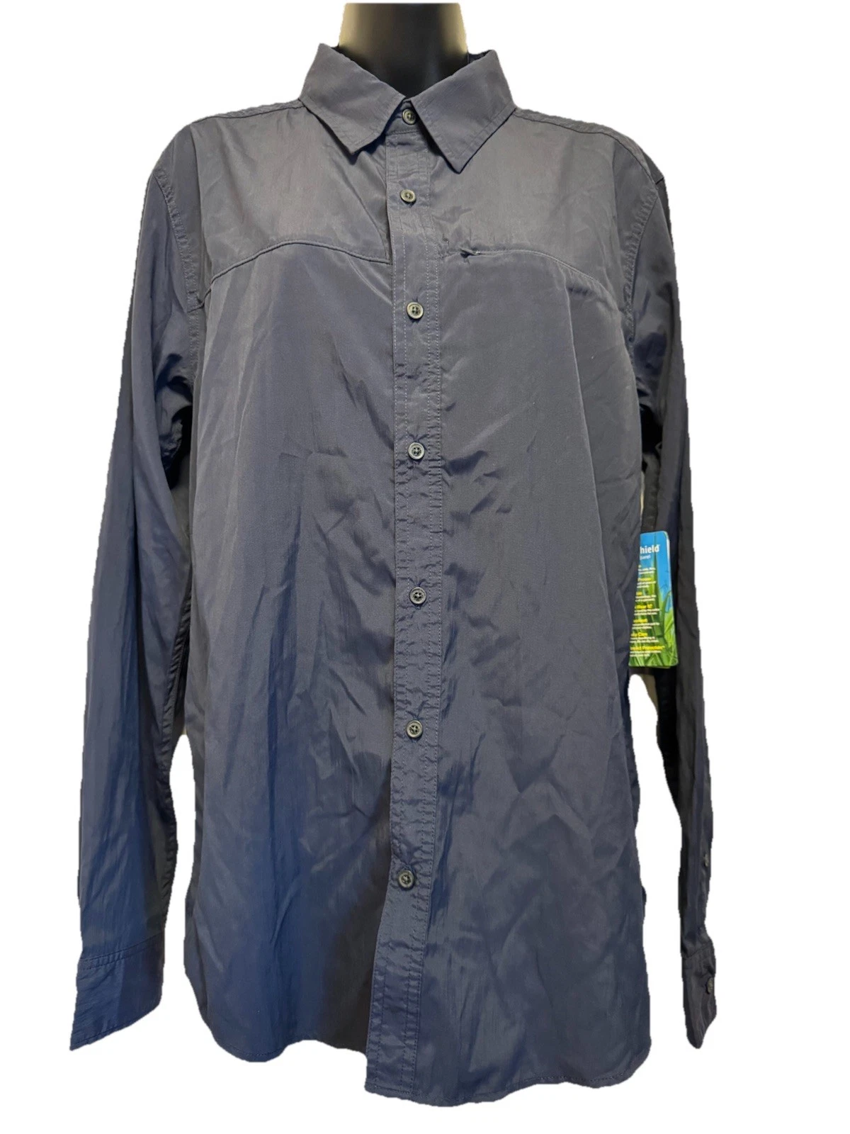 NWT ExOfficio Blue Insect Shield Long Sleeve Shirt Men Sz S Blue UPF 45 Wicking