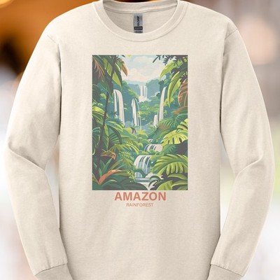 Amazon Rainforest Waterfall Graphic Shirt Tropical Jungle Landscape Tee