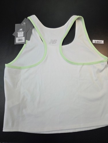New Balance, New Balance Dry Fitted Racerback Tank Top White Lime Women's Large NWT #1467