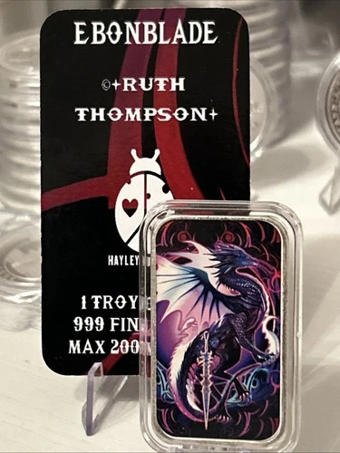 1oz 999 Fine Silver Hayleybug Mint Colourised Ebonblade Bar 200 Mintage