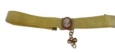 Vintage Soft Yellow Velvet Cameo Choker Adorned With Elegant Victorian Profile P